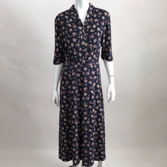 black floral midi shirt dress